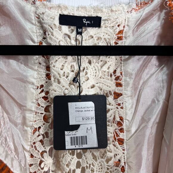 Ryu NWT Tweed Crochet Jacket Orange Cream Soze Medium Boho Classy Professional - Picture 6 of 10